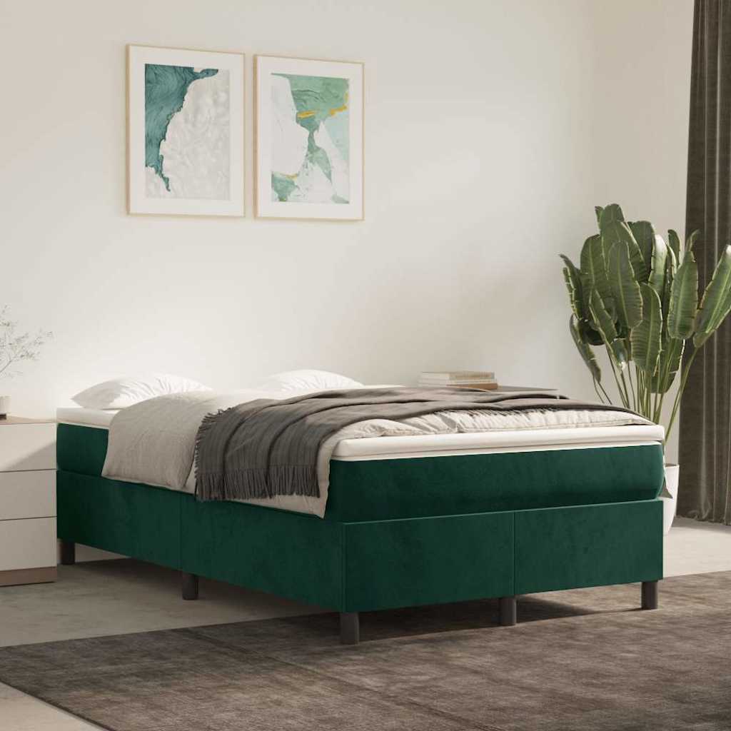 Cama boxspring com colchão 120x200 cm veludo verde-escuro
