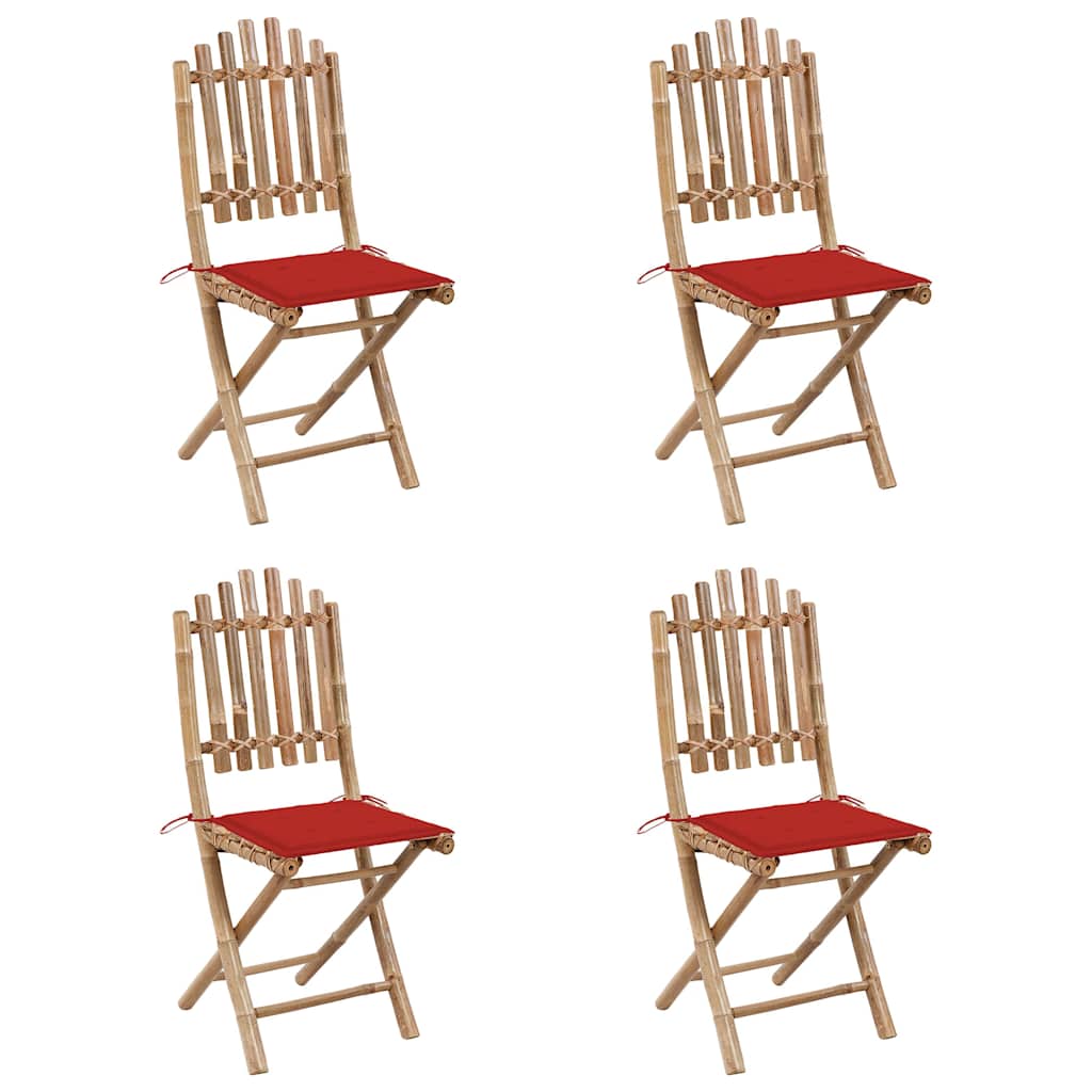 5 Pcs conj. de jantar dobrável c/ almofadões p/ exterior bambu
