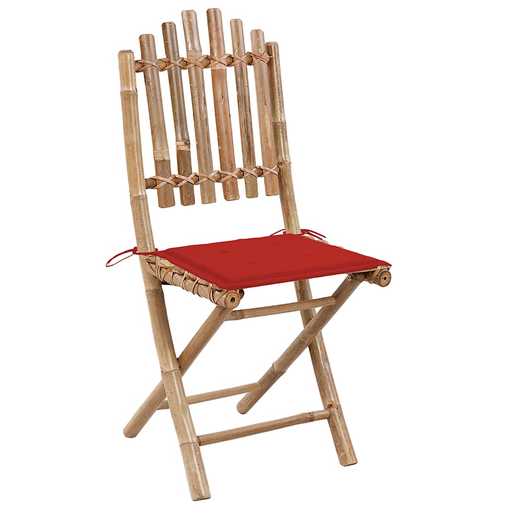 5 Pcs conj. de jantar dobrável c/ almofadões p/ exterior bambu