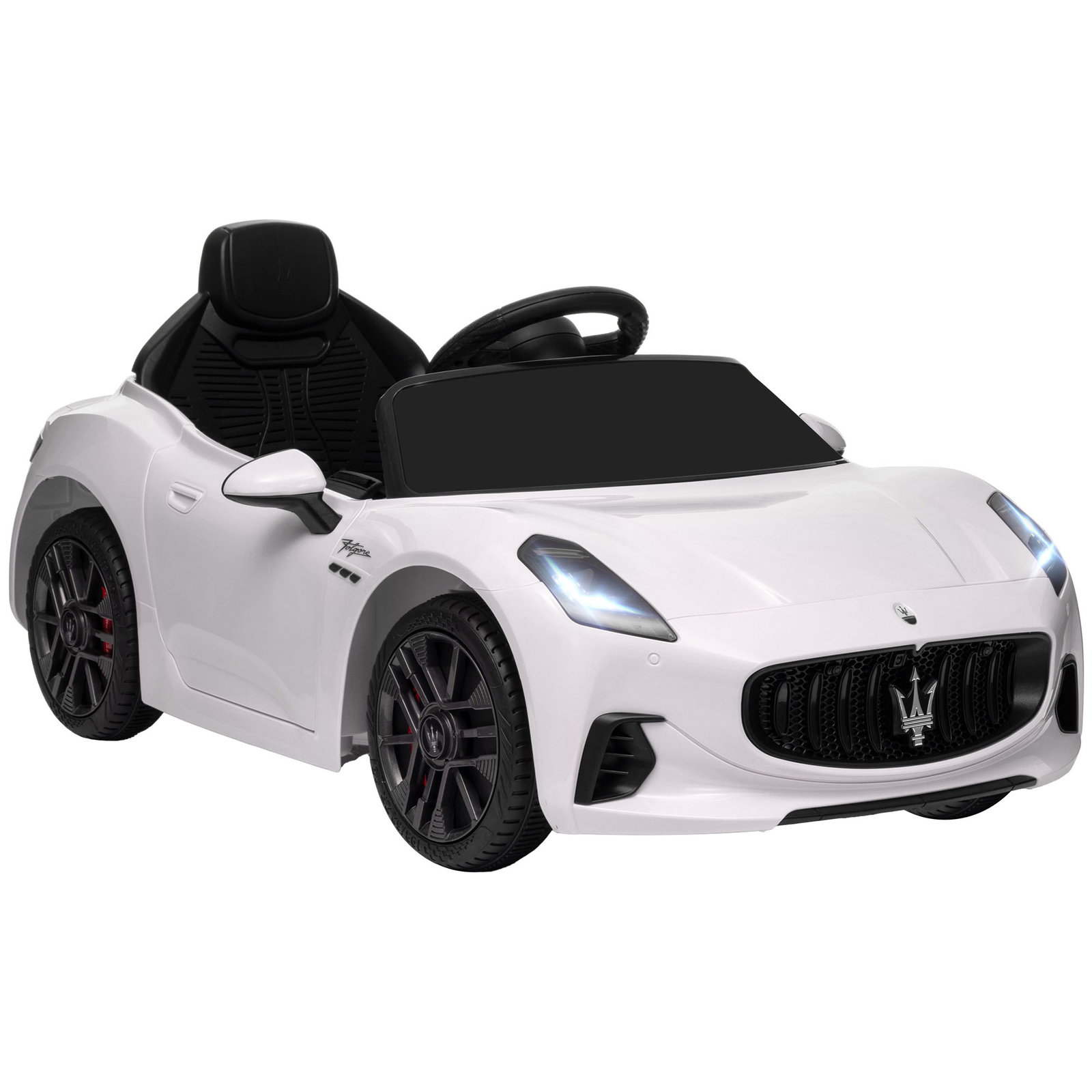 Carro elétrico para crianças maserati gran turismo folgore 12v controlo remoto faróis buzina e música mp3 98x59x43 cm branco