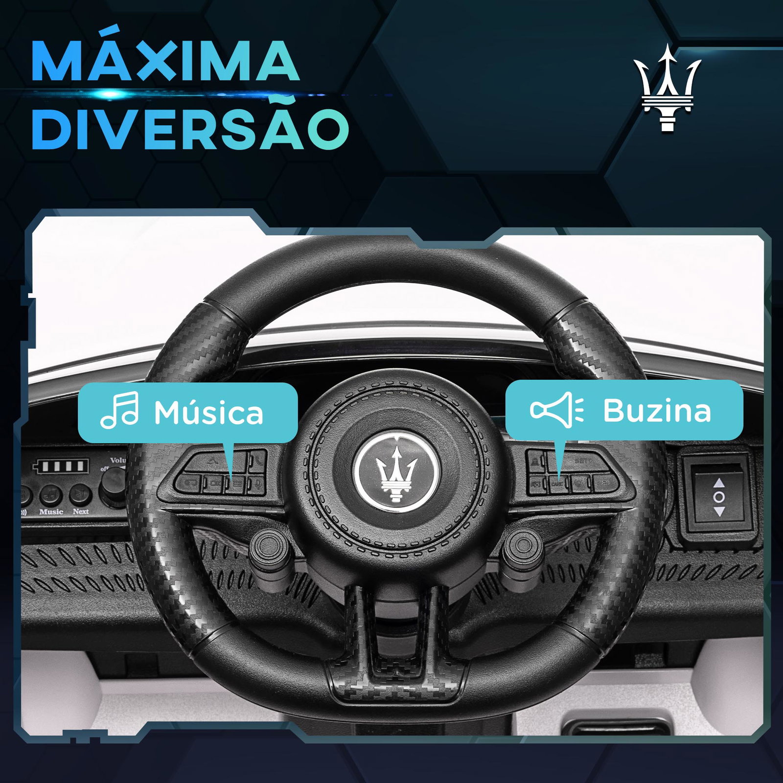 Carro elétrico para crianças maserati gran turismo folgore 12v controlo remoto faróis buzina e música mp3 98x59x43 cm branco