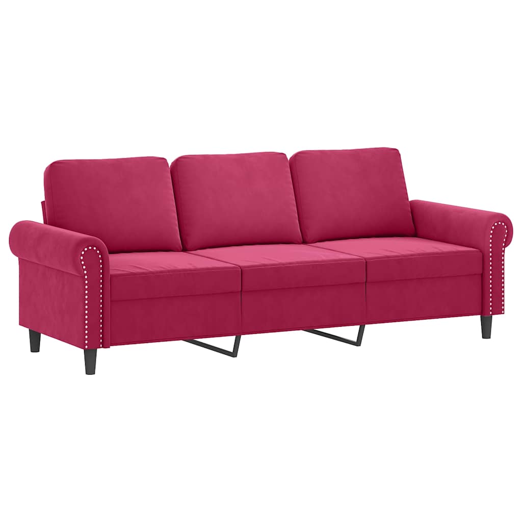 3 Pcs conjunto de sofás com almofadas veludo vermelho-tinto