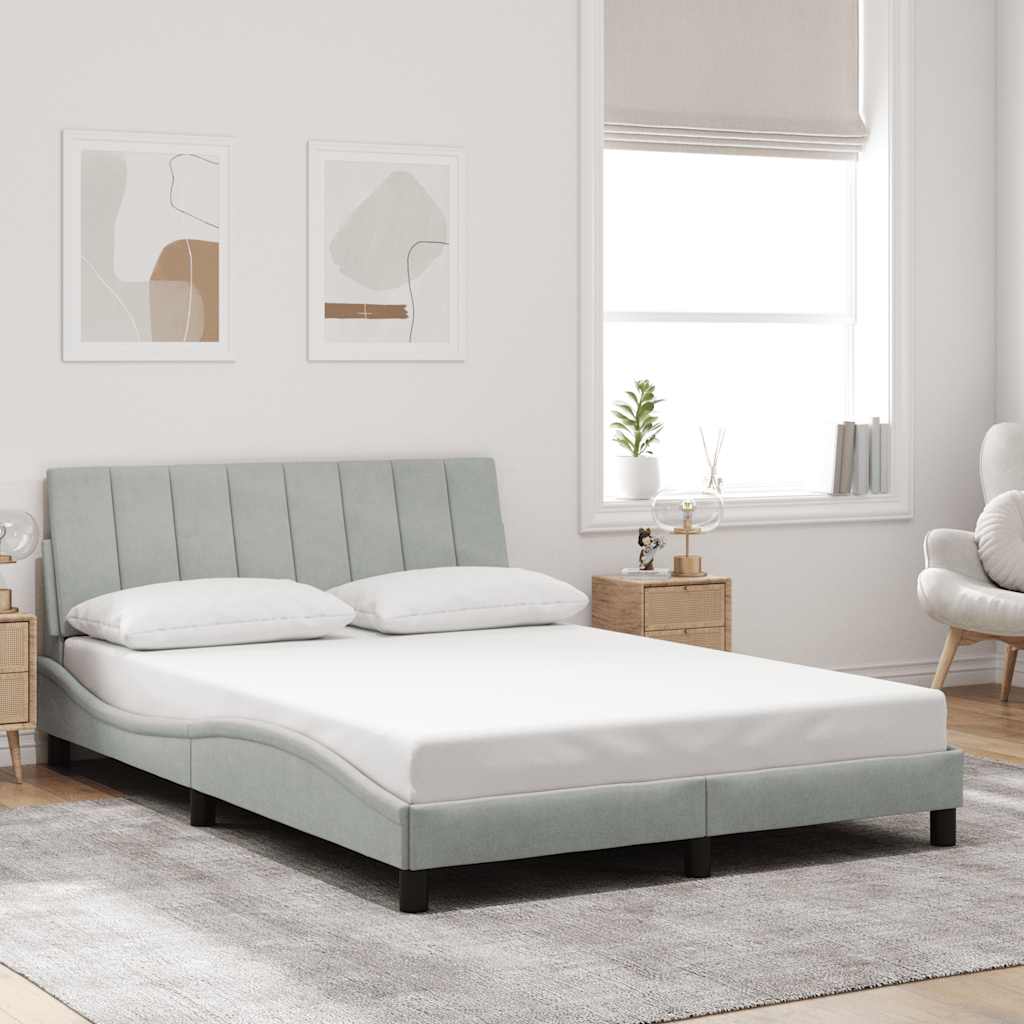 Estrutura de cama sem colchão hanko 140x190 cm veludo cinzento-claro