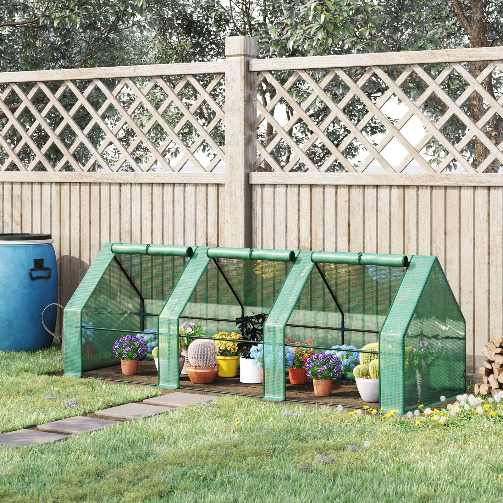 Estufa de jardim terraço 270x90x90 cm tipo casa tubo de aço com 3 janelas estufa pequena para cultivo de plantas verde