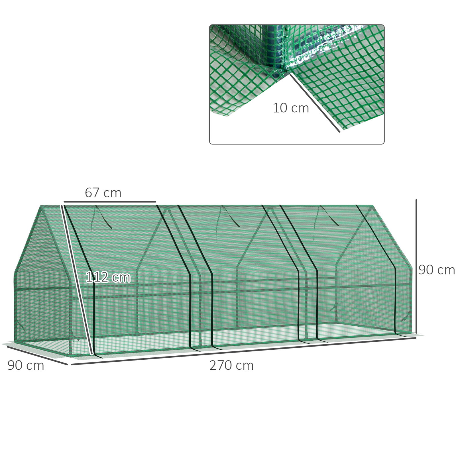 Estufa de jardim terraço 270x90x90 cm tipo casa tubo de aço com 3 janelas estufa pequena para cultivo de plantas verde