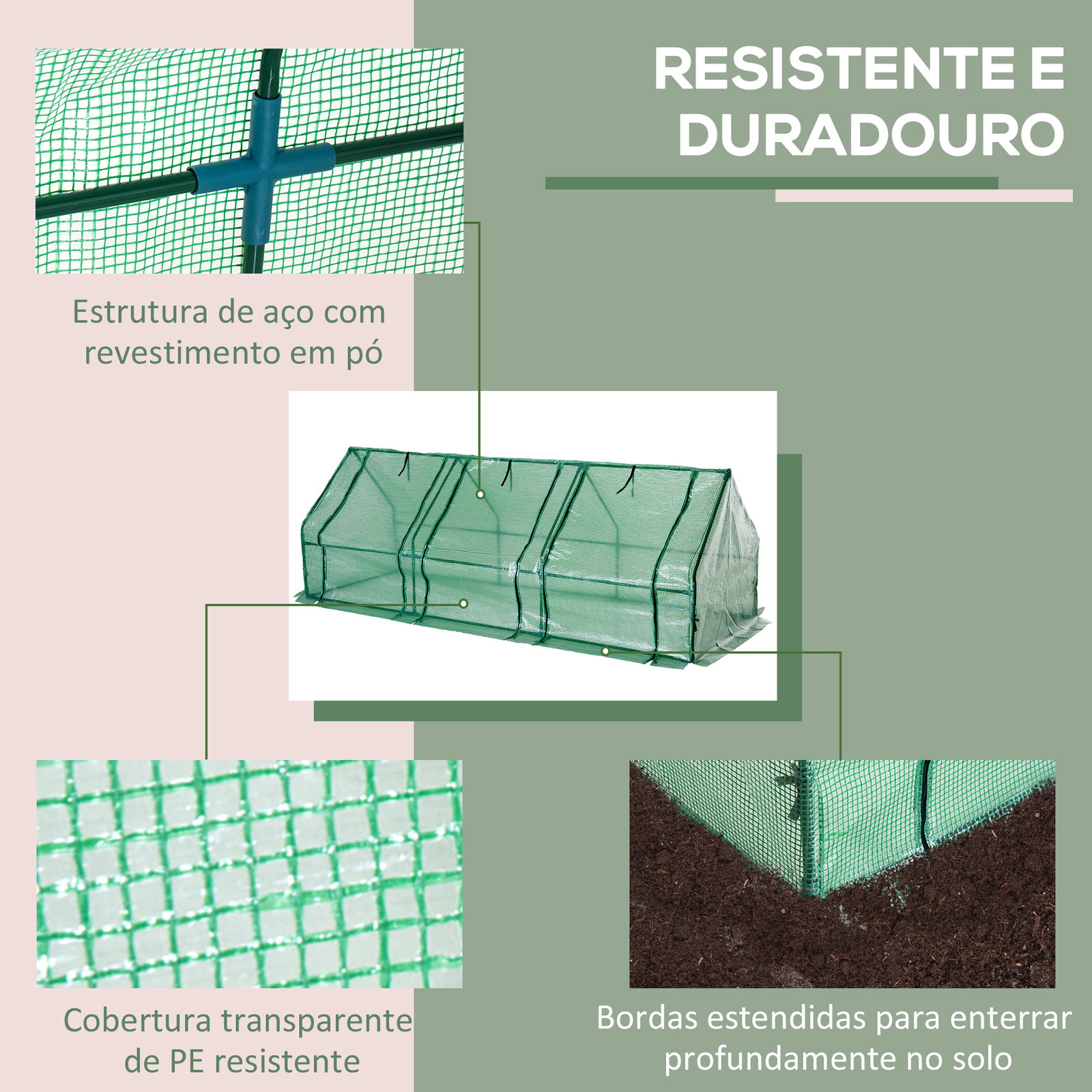 Estufa de jardim terraço 270x90x90 cm tipo casa tubo de aço com 3 janelas estufa pequena para cultivo de plantas verde