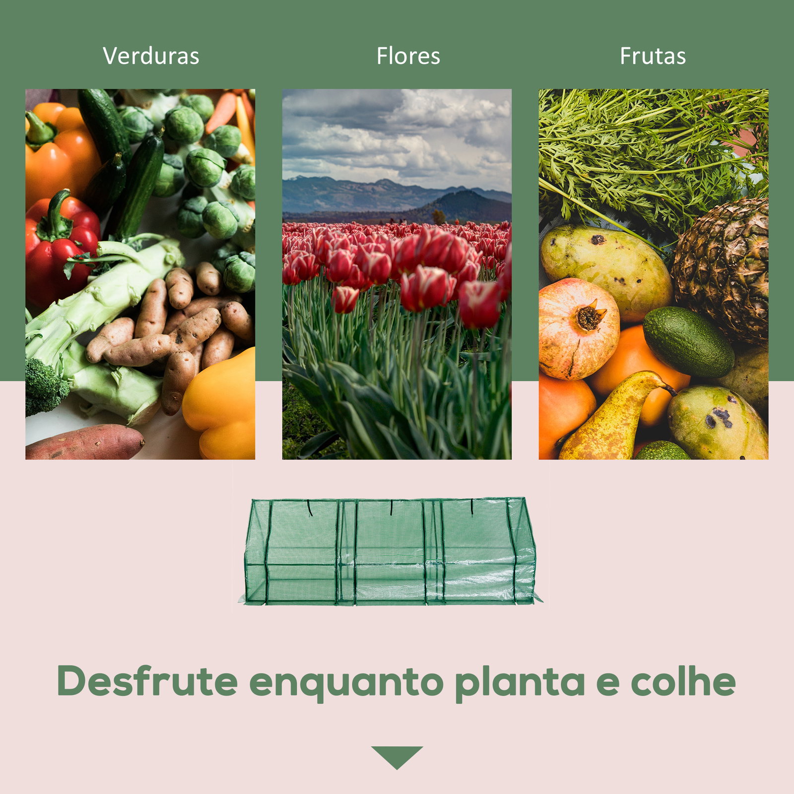 Estufa de jardim terraço 270x90x90 cm tipo casa tubo de aço com 3 janelas estufa pequena para cultivo de plantas verde