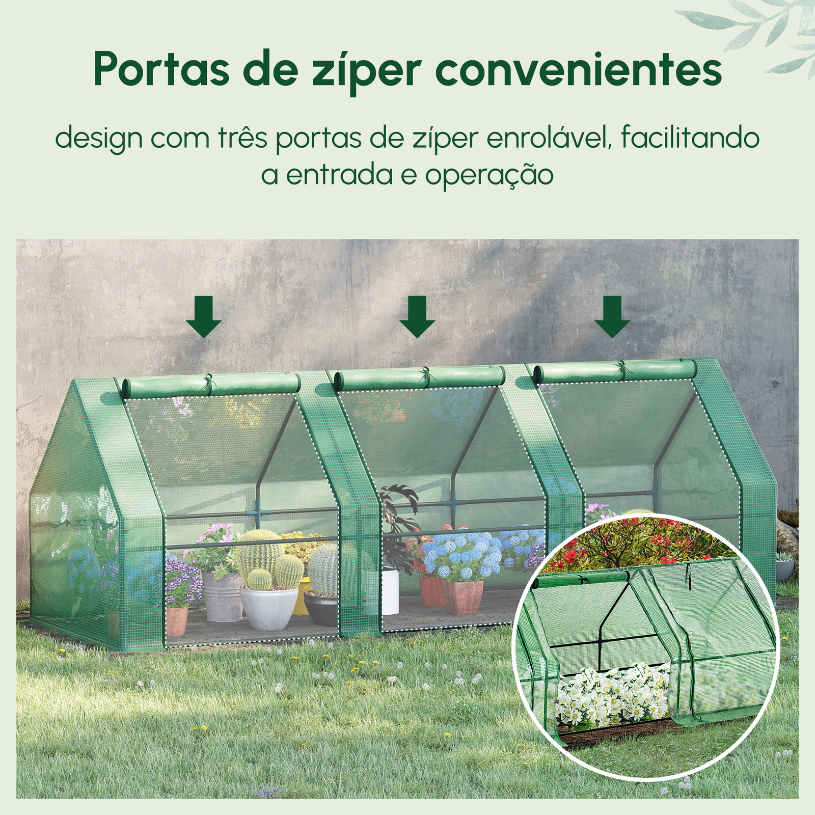 Estufa de jardim terraço 270x90x90 cm tipo casa tubo de aço com 3 janelas estufa pequena para cultivo de plantas verde