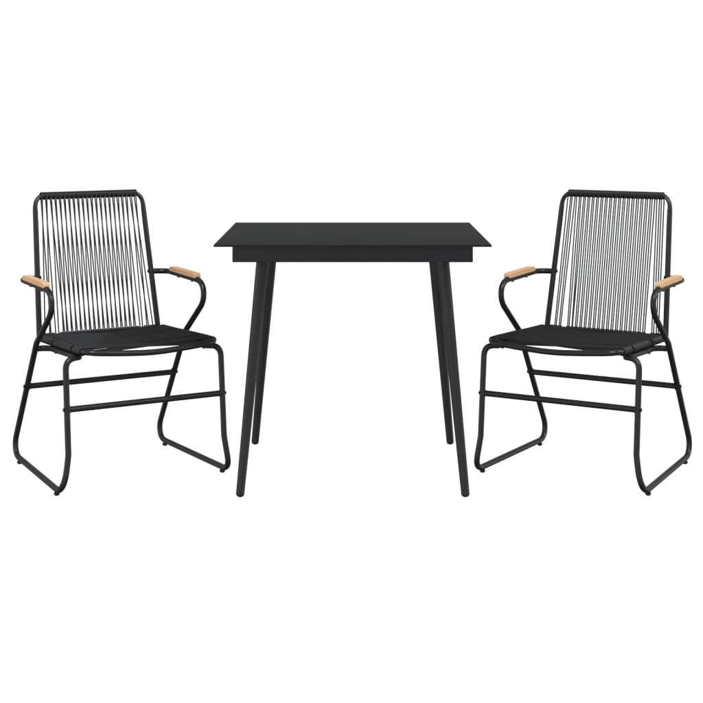 3 Pcs conjunto de jantar para jardim vime PVC preto