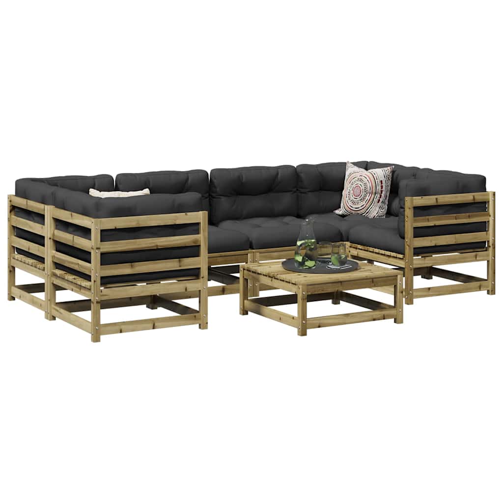 7 Pcs conjunto sofás jardim madeira de pinho impregnada