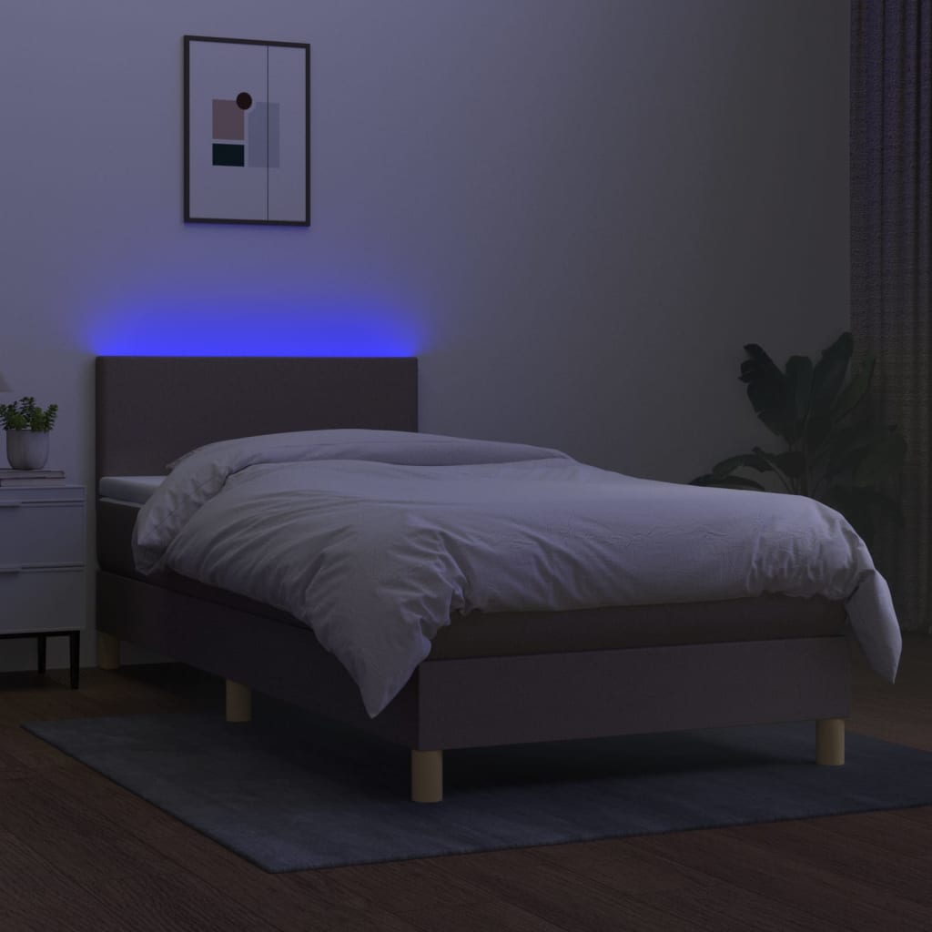 Cama box spring + colchão/LED 90x190cm tecido cinza-acastanhado