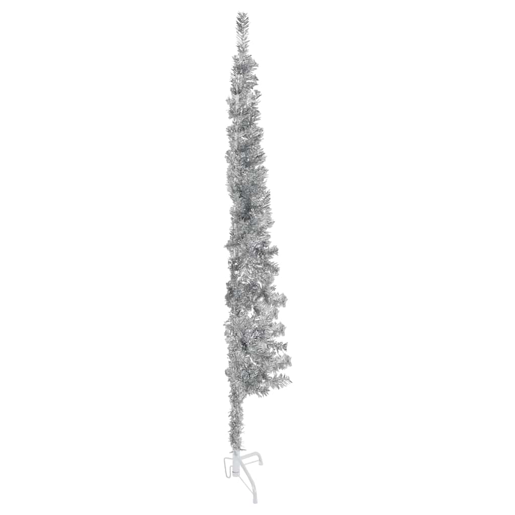 Meia árvore de natal fina com suporte 150 cm prateado