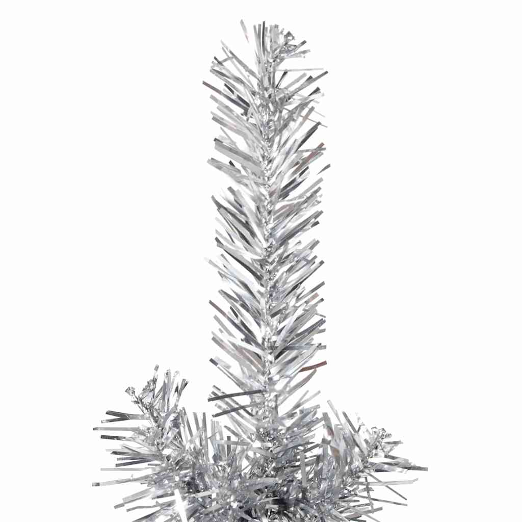 Meia árvore de natal fina com suporte 150 cm prateado