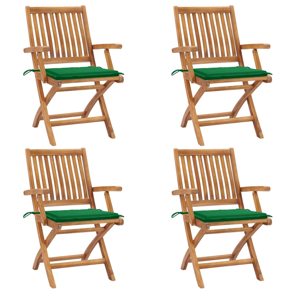 Cadeiras de jardim dobráveis c/ almofadões 4 pcs teca maciça