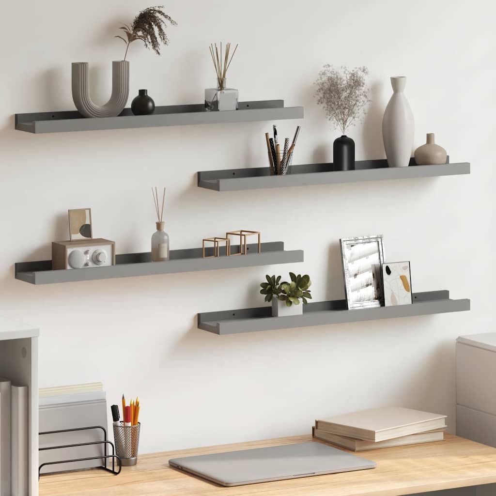 Prateleiras de parede 4 pcs 60x9x3 cm cinzento