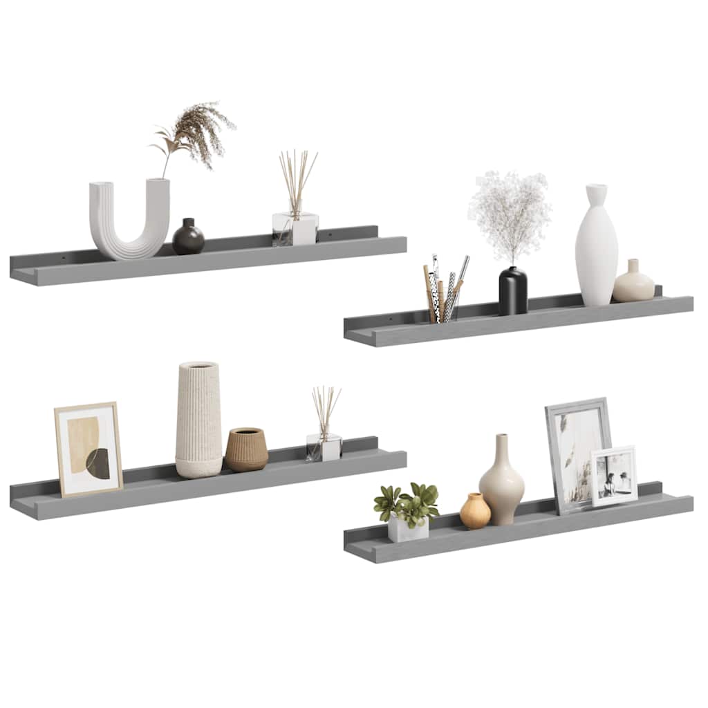 Prateleiras de parede 4 pcs 60x9x3 cm cinzento