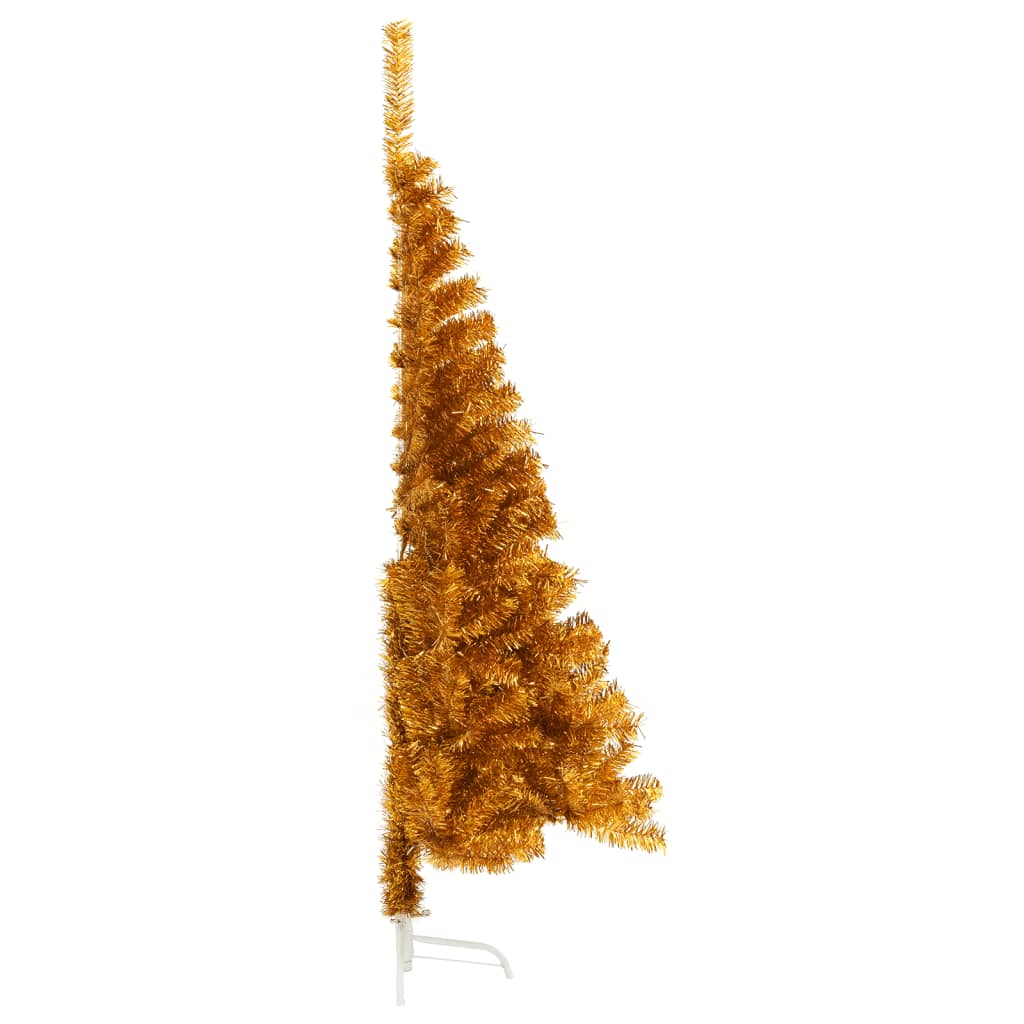 Meia árvore de natal artificial com suporte 120 cm PET dourado