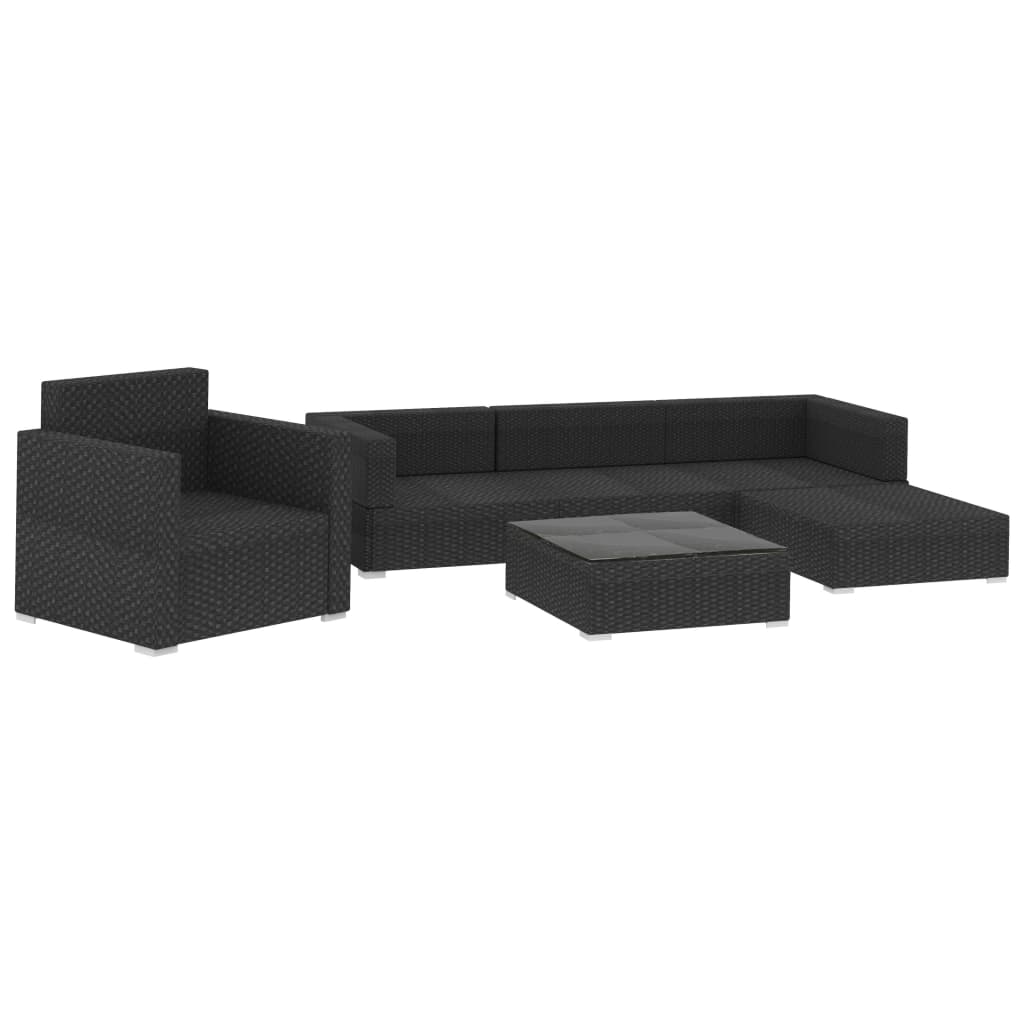 6 Pcs conjunto lounge de jardim c/ almofadões vime PE preto