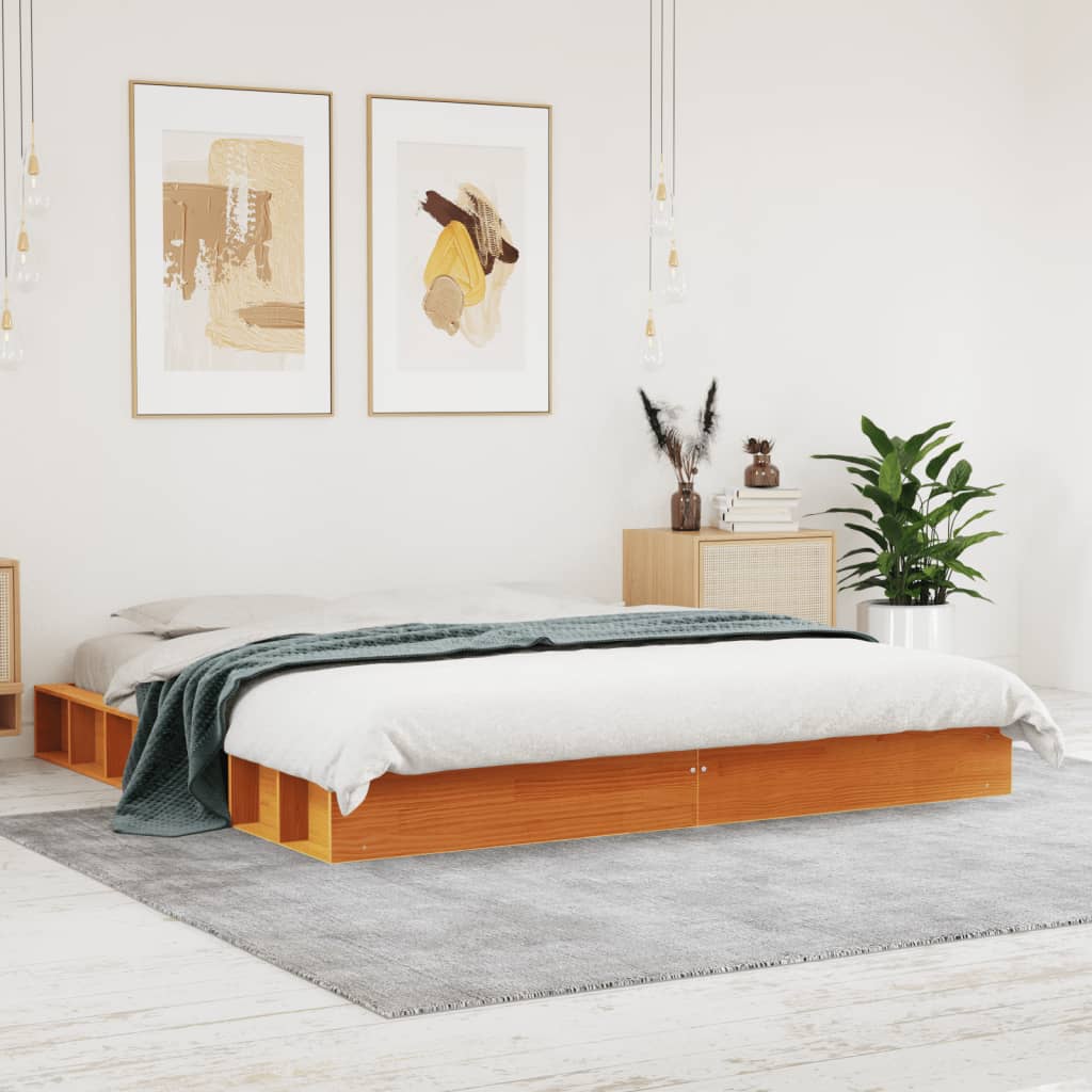 Cama sem colchão 180x200 cm pinho maciço castanho-mel