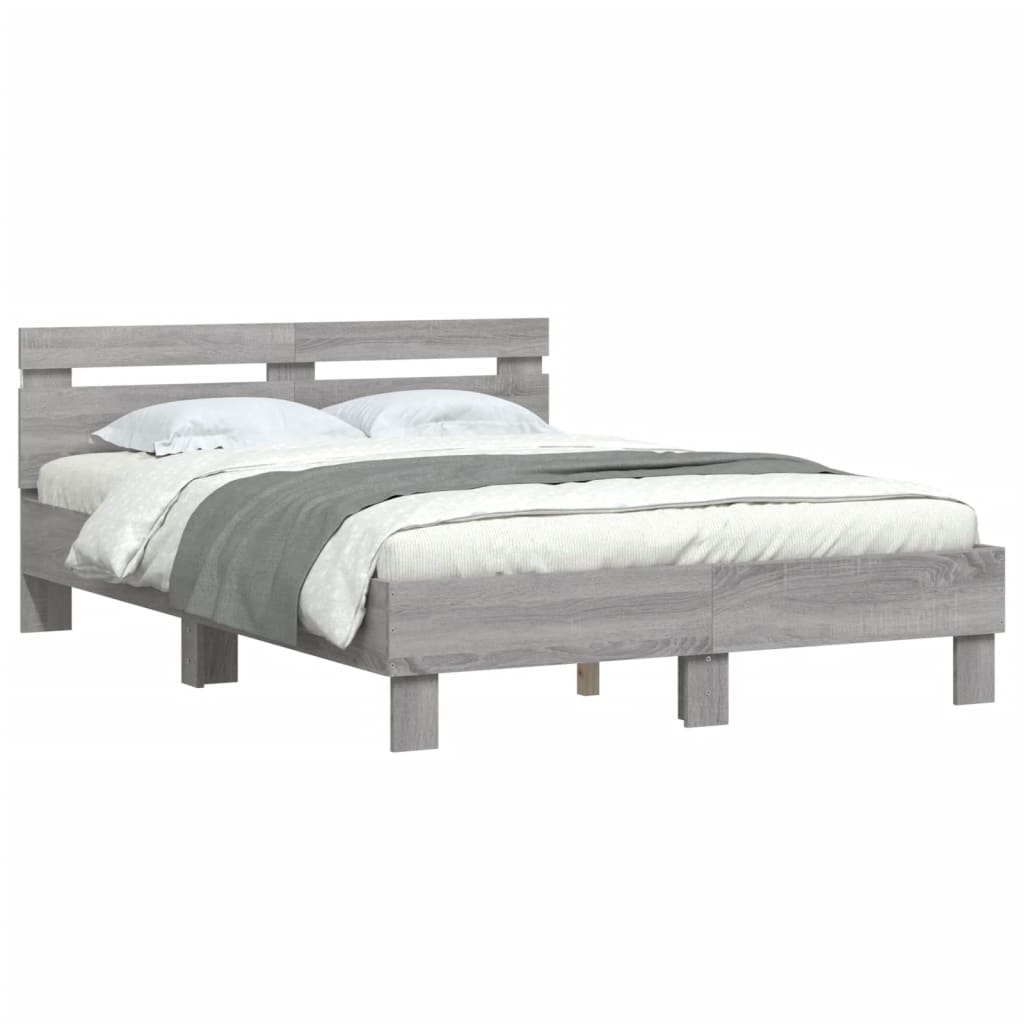 Estrutura cama c/ cabeceira/luzes LED 120x200cm cinzento sonoma