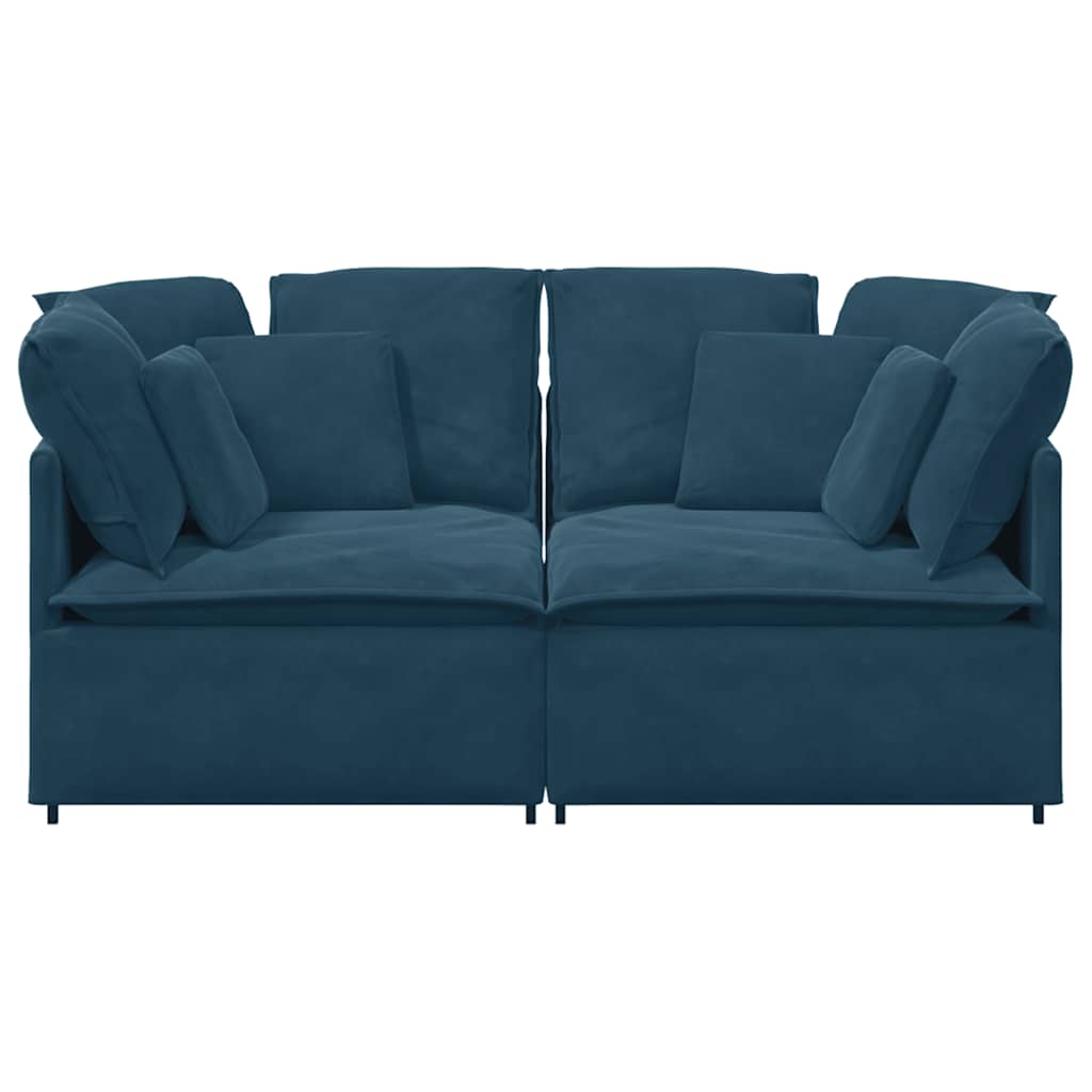Sofá modular com almofadas veludo azul