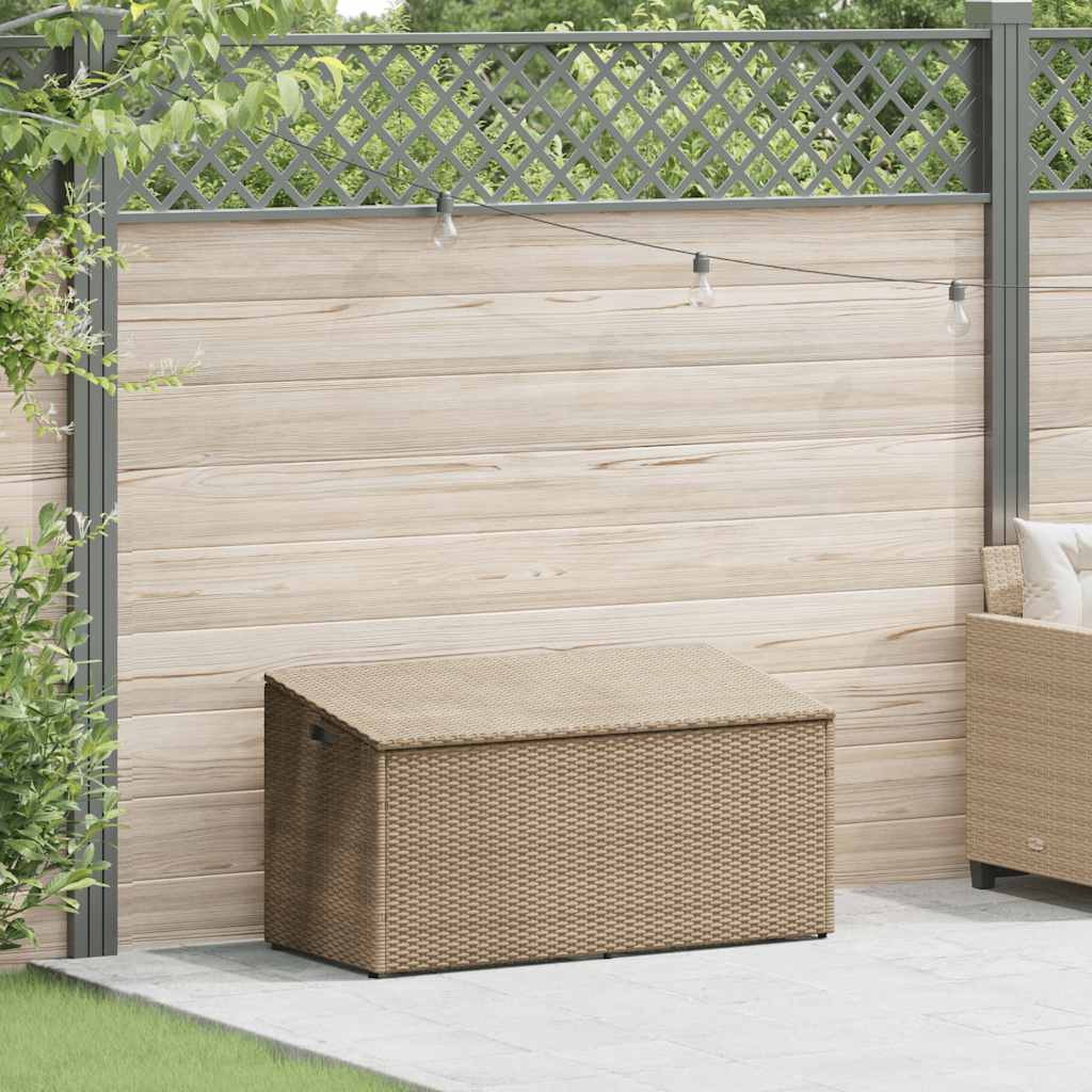 Caixa de armazenamento de jardim bege 110x50x58 cm vime sintético