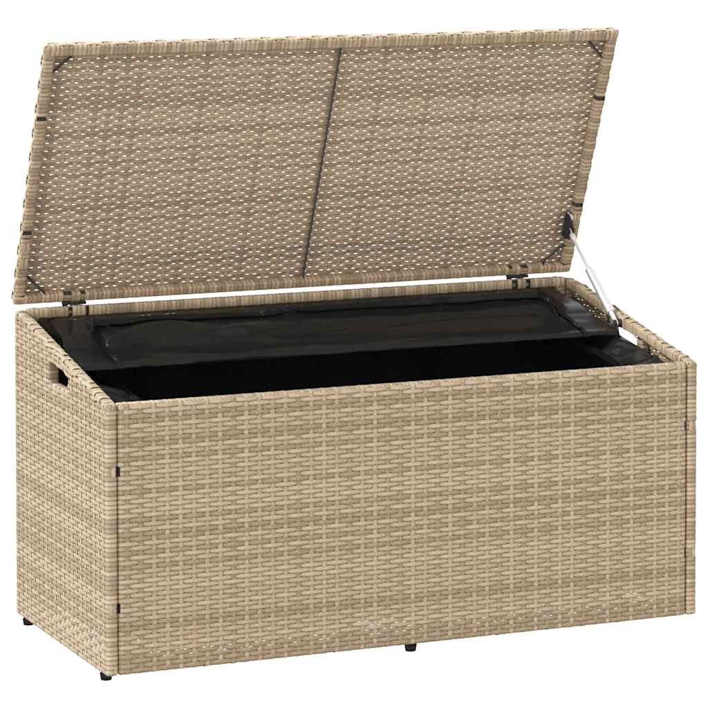 Caixa de armazenamento de jardim bege 110x50x58 cm vime sintético
