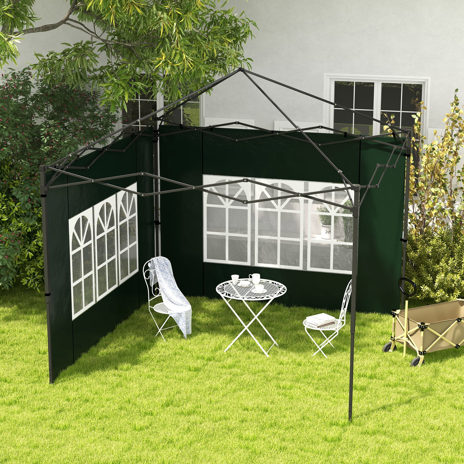 Conjunto de 2 paredes laterais para tendas de 3x3m e 3x6m paredes laterais com janelas transparentes 293x193cm verde escuro
