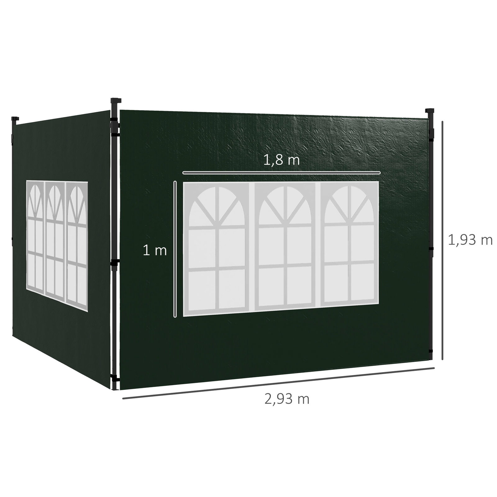 Conjunto de 2 paredes laterais para tendas de 3x3m e 3x6m paredes laterais com janelas transparentes 293x193cm verde escuro