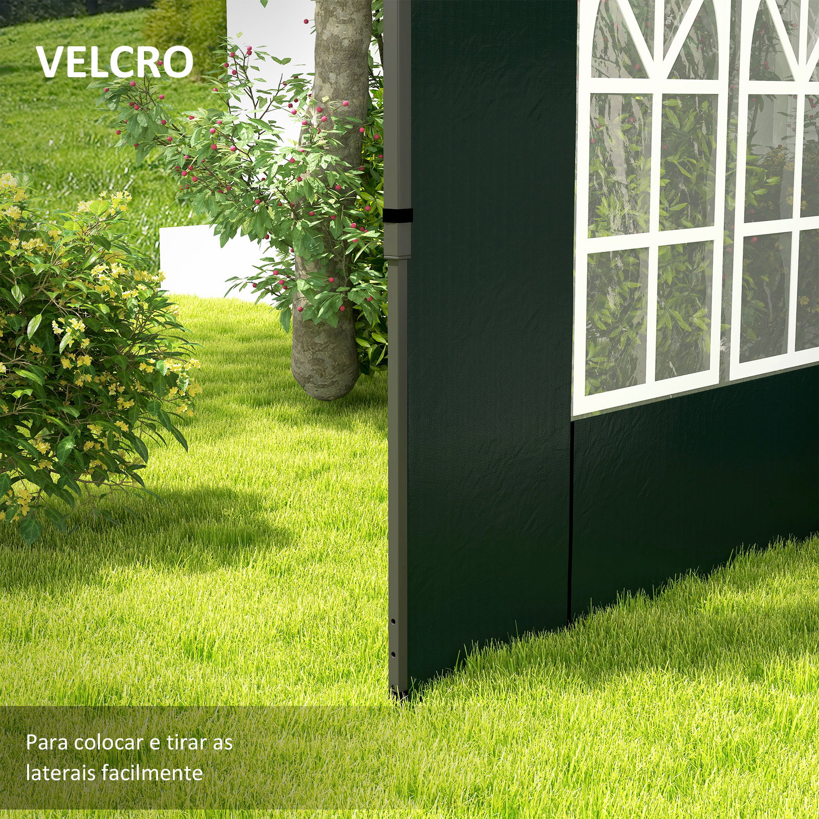 Conjunto de 2 paredes laterais para tendas de 3x3m e 3x6m paredes laterais com janelas transparentes 293x193cm verde escuro