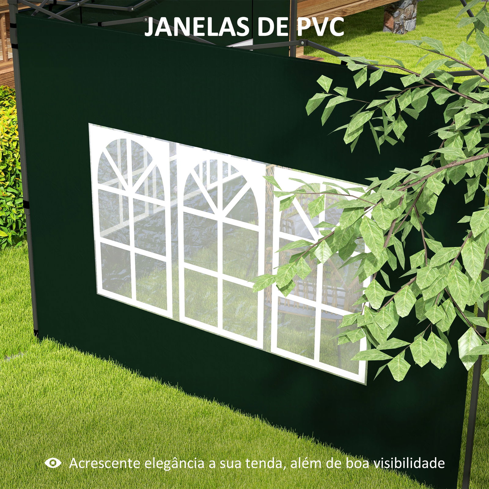 Conjunto de 2 paredes laterais para tendas de 3x3m e 3x6m paredes laterais com janelas transparentes 293x193cm verde escuro