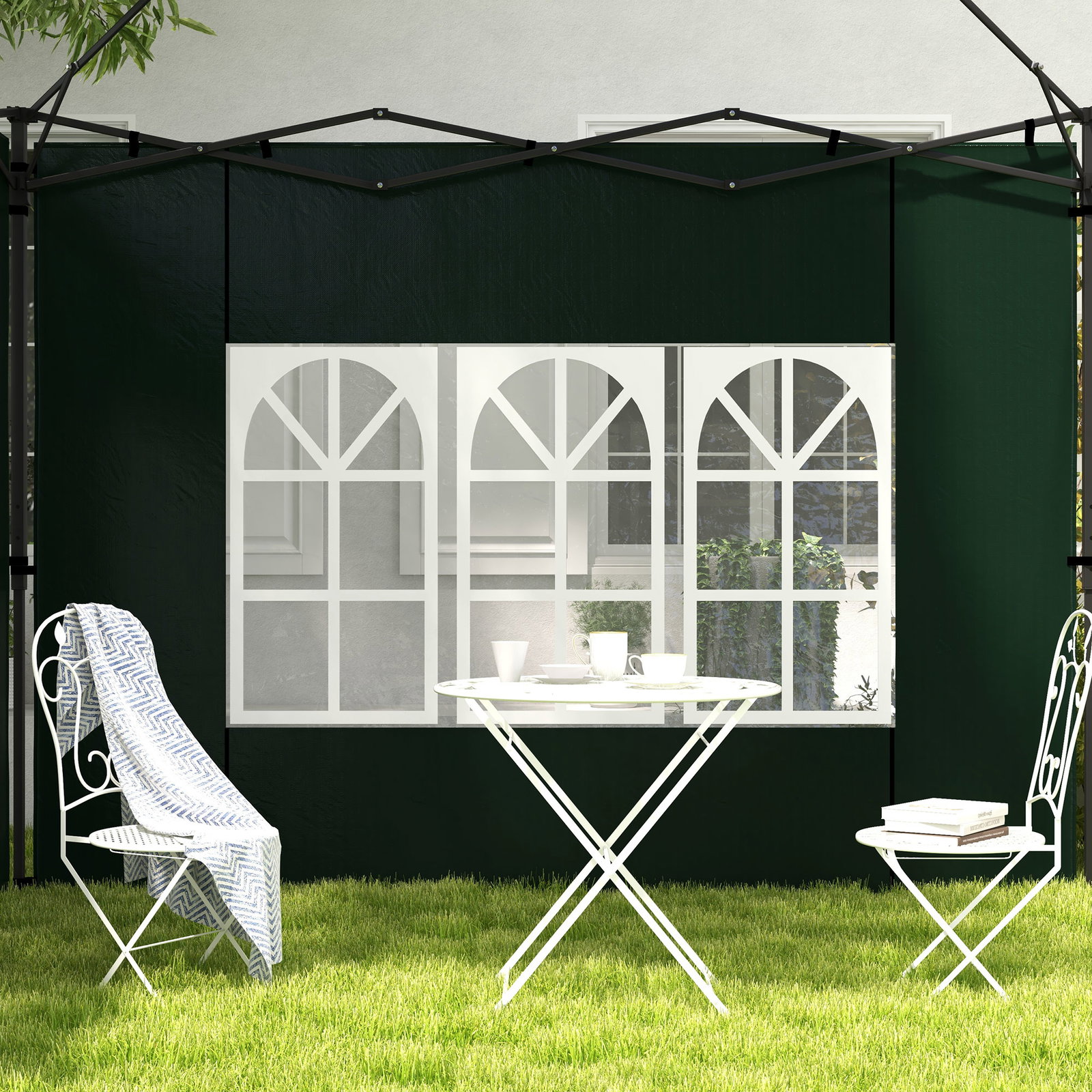 Conjunto de 2 paredes laterais para tendas de 3x3m e 3x6m paredes laterais com janelas transparentes 293x193cm verde escuro