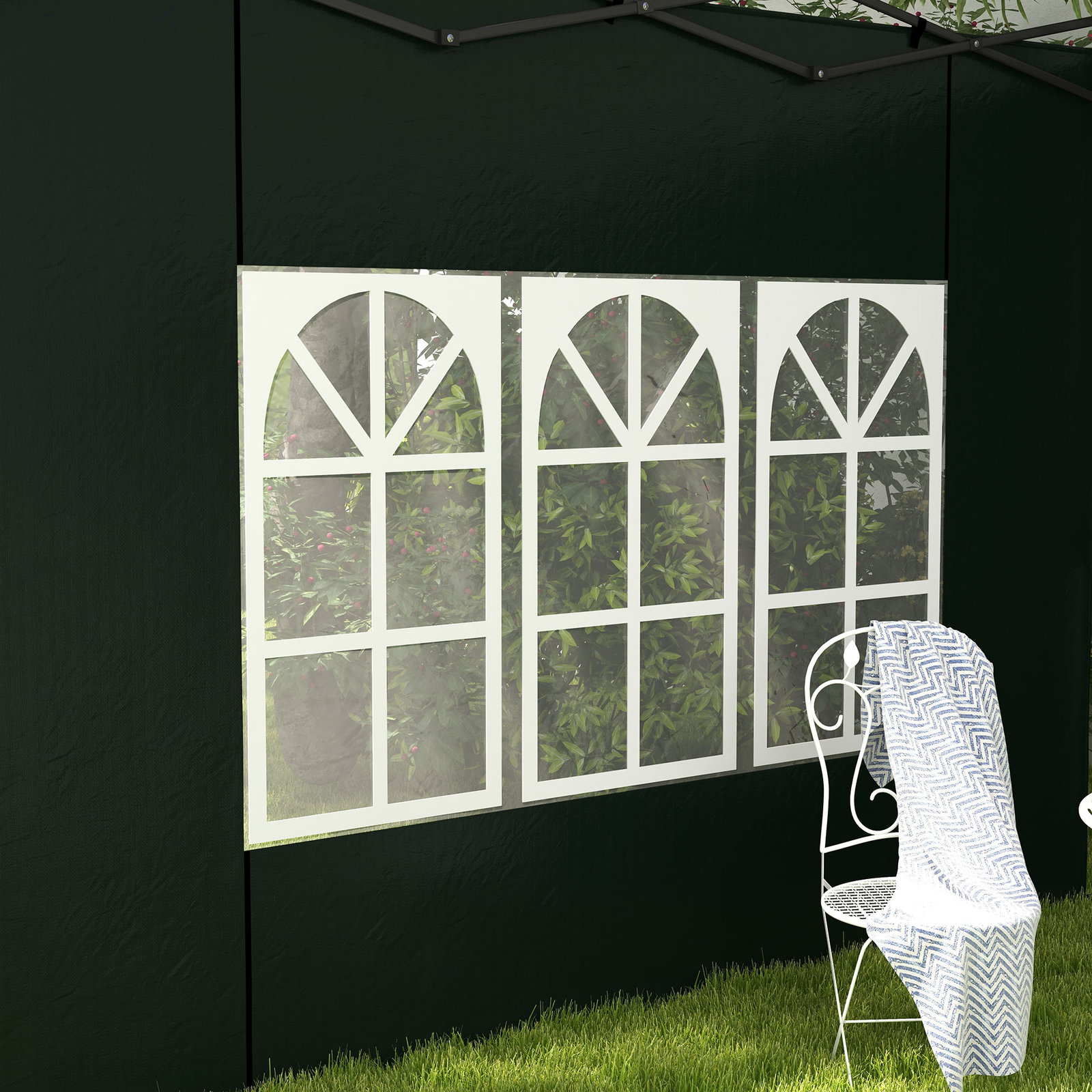 Conjunto de 2 paredes laterais para tendas de 3x3m e 3x6m paredes laterais com janelas transparentes 293x193cm verde escuro