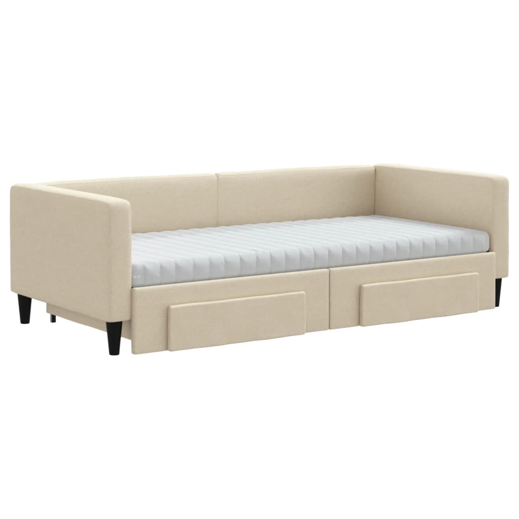 Sofá-cama com gavetão e gavetas 90x200 cm tecido cor creme