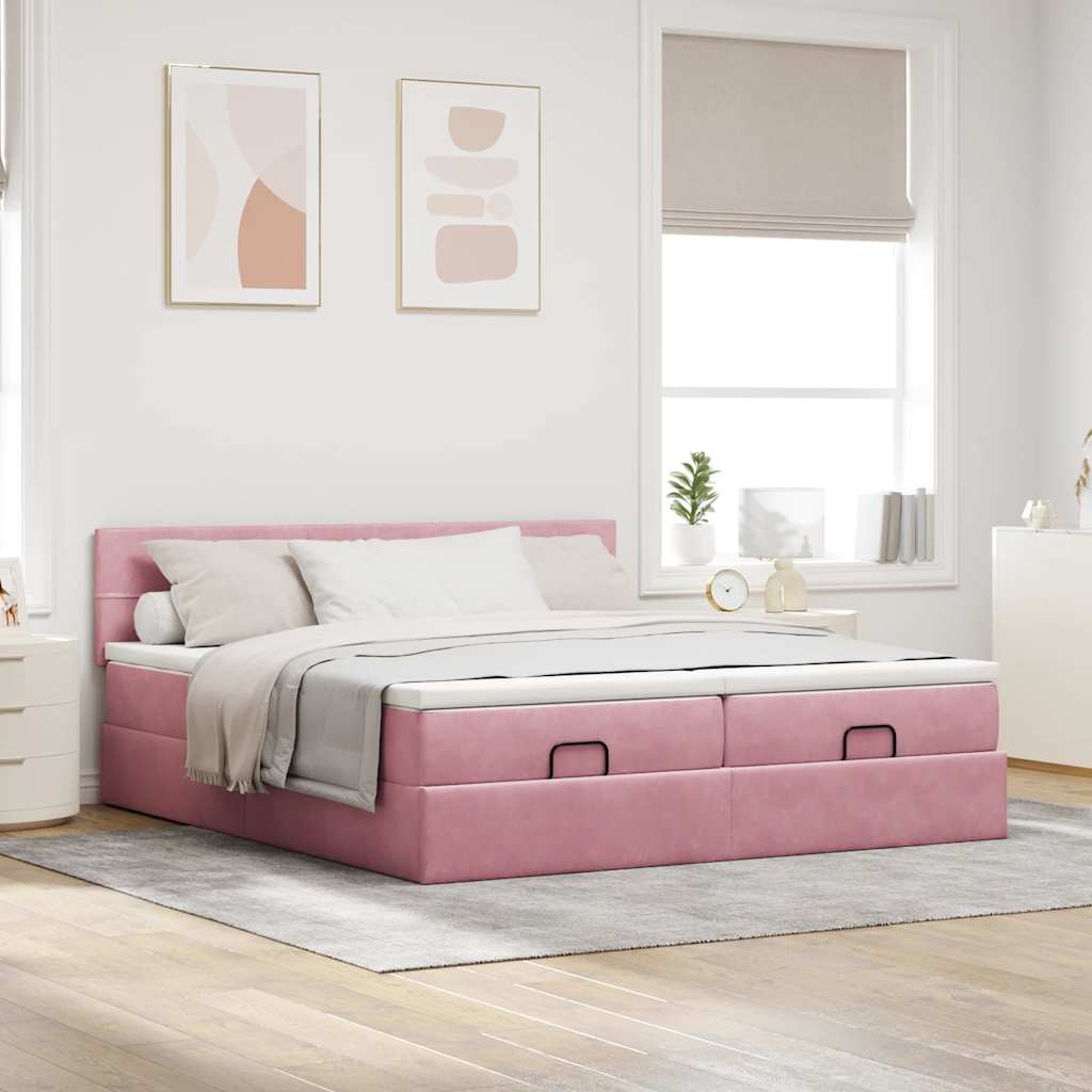 Moldura de cama otomana com colchão rosa 200x200cm veludo