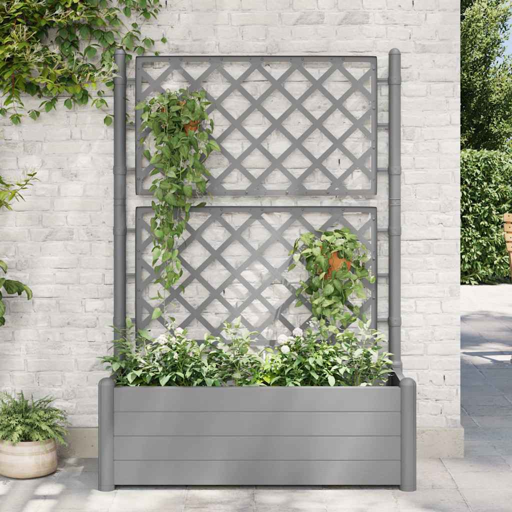 Vaso/floreira de jardim c/ treliça 100x43x142 cm PP cinza pedra