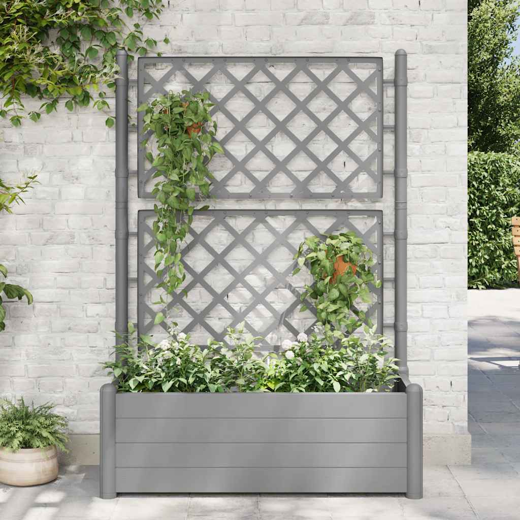 Vaso/floreira de jardim c/ treliça 100x43x142 cm PP cinza pedra