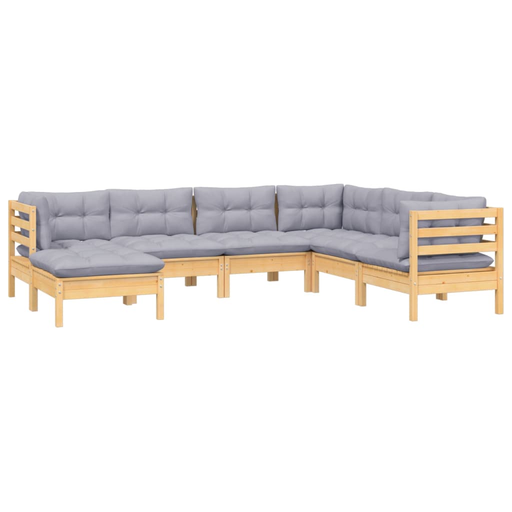 7 Pcs conjunto lounge de jardim + almofadões cinza pinho maciço