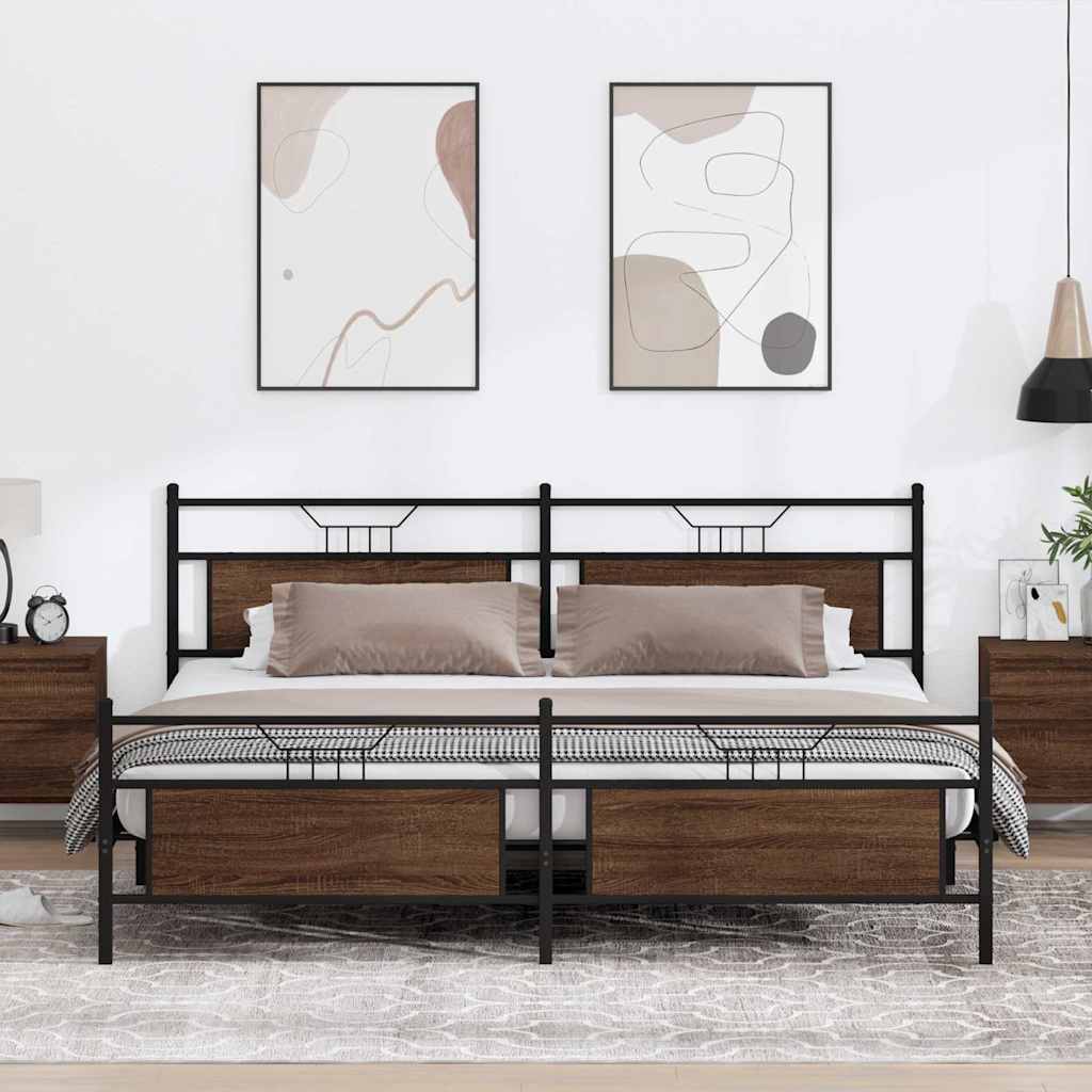 Estrutura cama sem colchão 200x200cm metal carvalho castanho