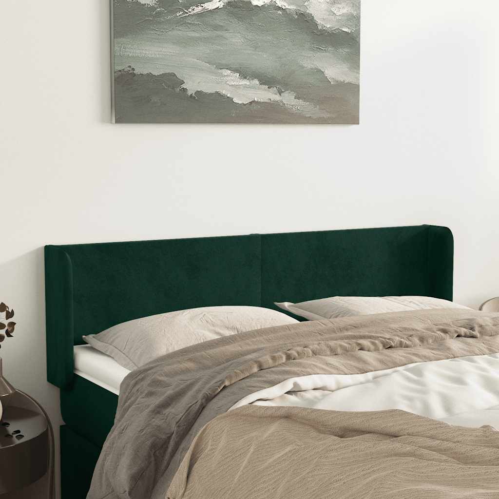 Cabeceira de cama c/ abas tecido 147x16x78/88cm verde-escuro