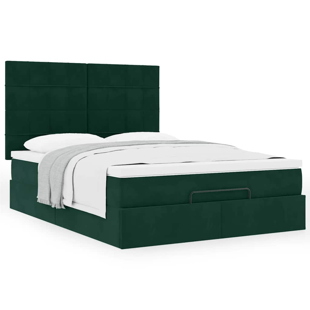 Estrutura cama otomana colchões 140x190 cm veludo verde escuro