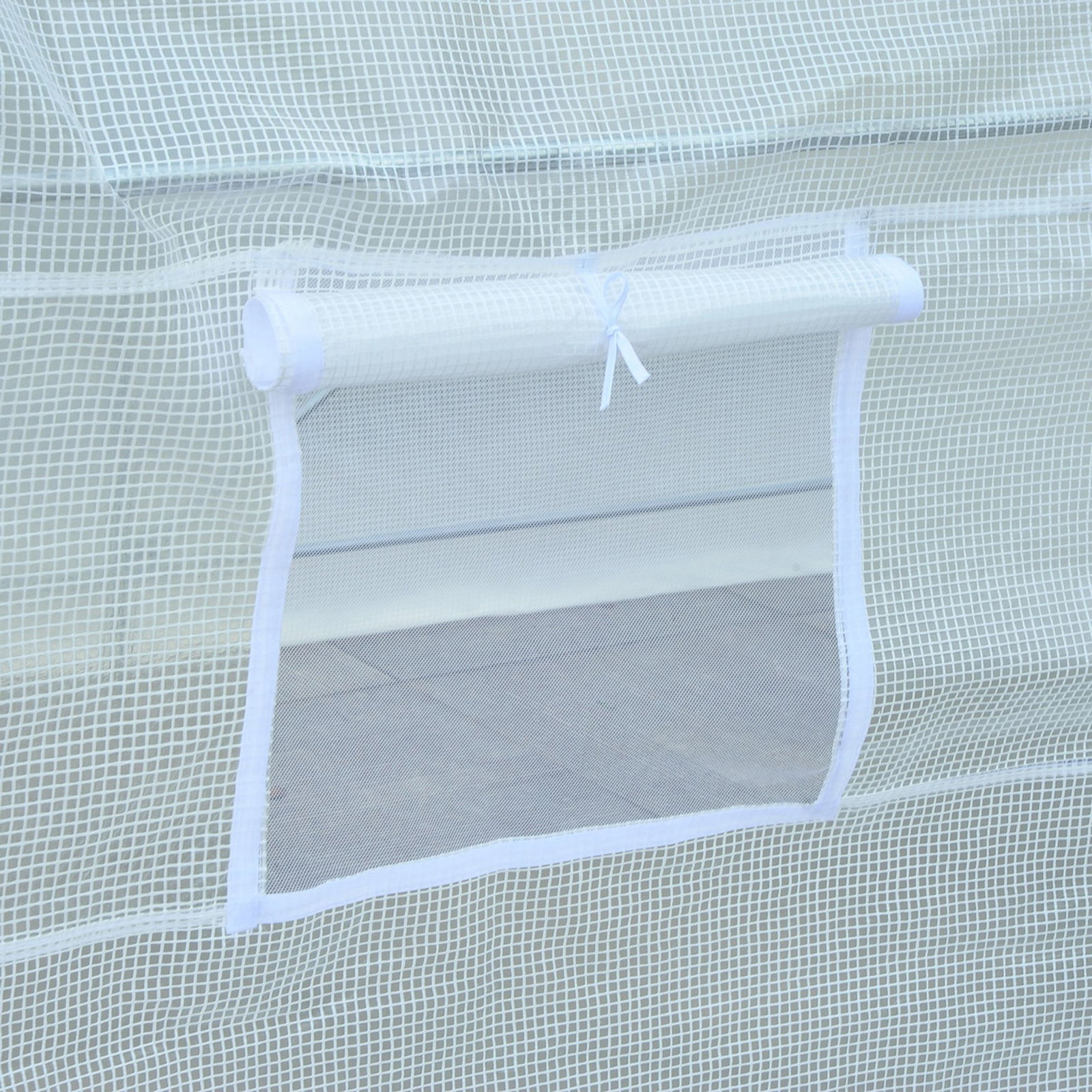 Estufa tipo túnel 245x200x200cm com portas enroláveis e 4 janelas cobertura de PE estrutura de metal branco