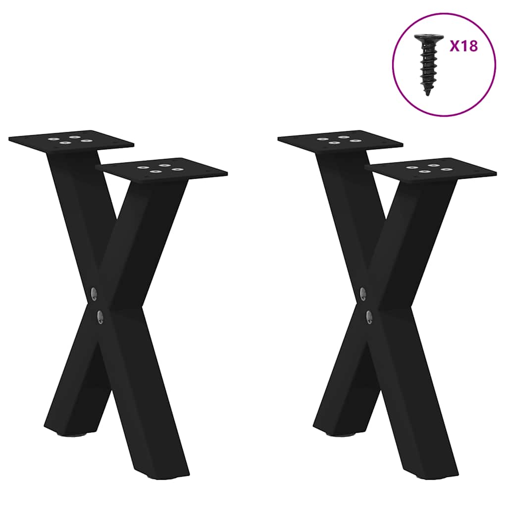 Pés para mesa de centro em formato de x, 2 peças, preto, 37x(30-31) cm, aço