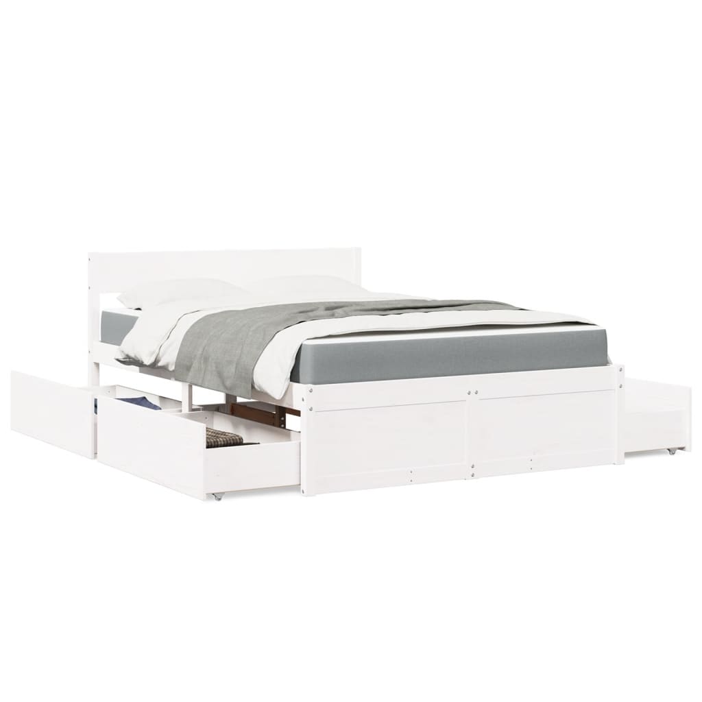 Cama com gavetas e colchão 120x200 cm pinho maciço branco