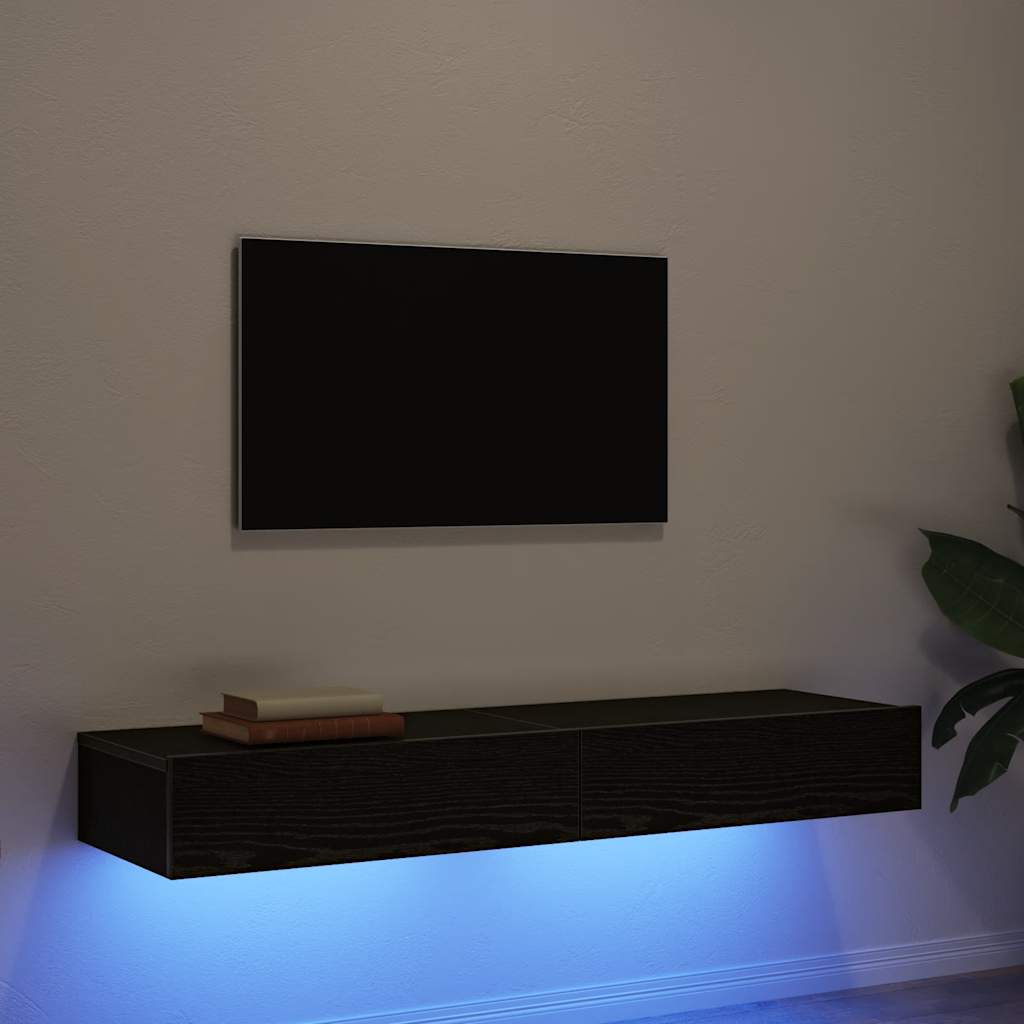 Armários de TV com luzes LED 2 peças carvalho preto 60x35x15,5 cm