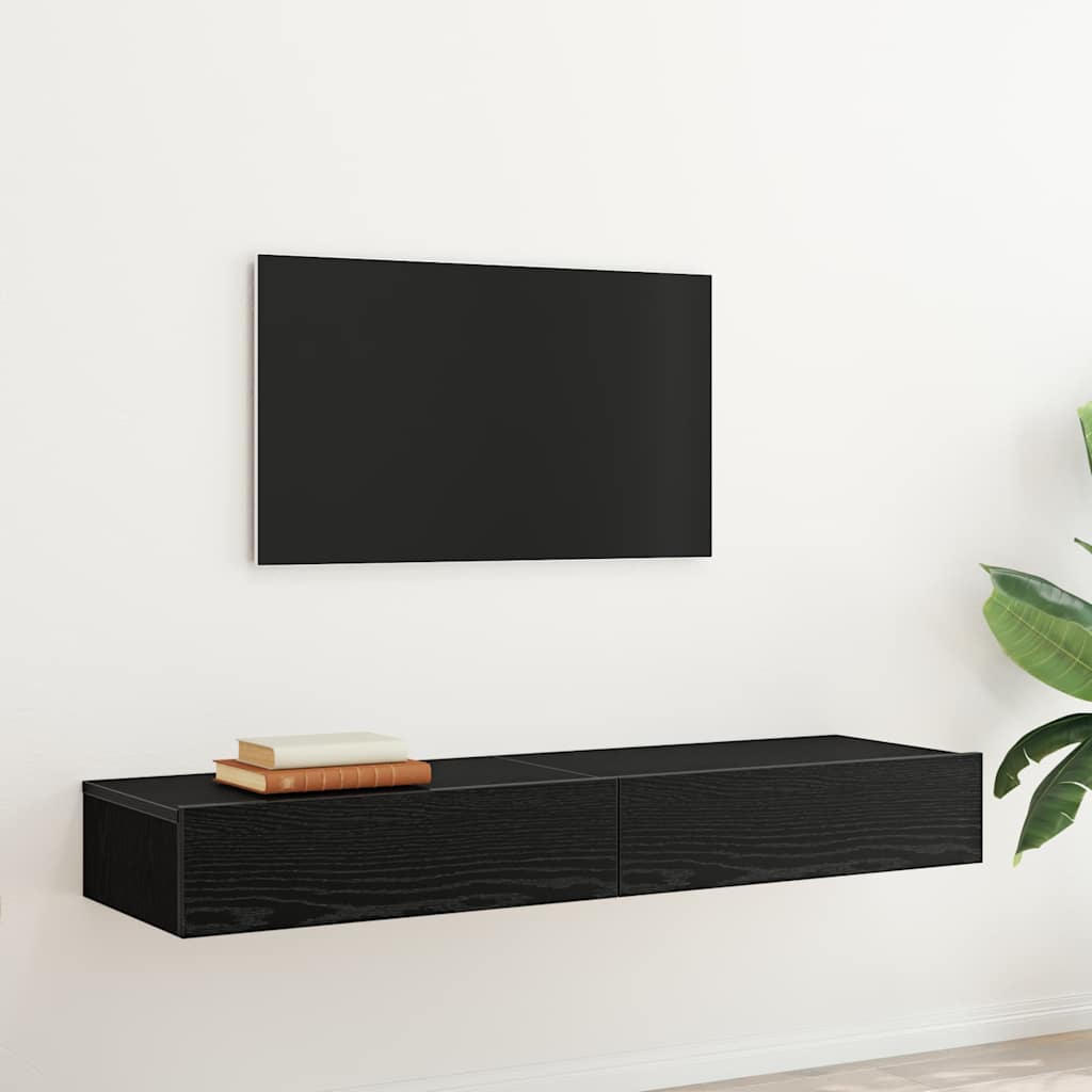 Armários de TV com luzes LED 2 peças carvalho preto 60x35x15,5 cm