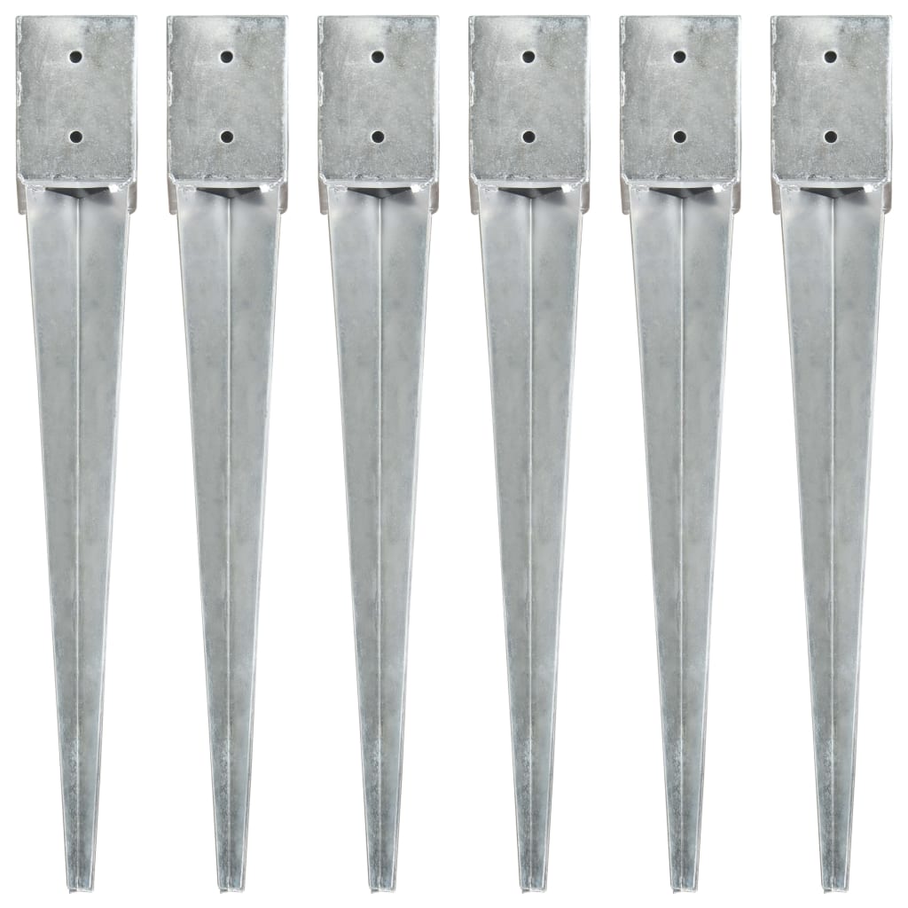 Estacas de enterrar 6 pcs 10x10x76 cm aço galvanizado prateado