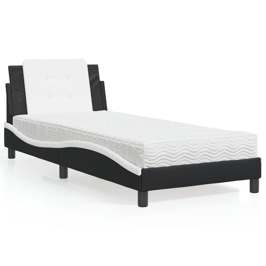 Estrutura de cama sem colchão zadar 90x200 cm couro artificial preto e branco