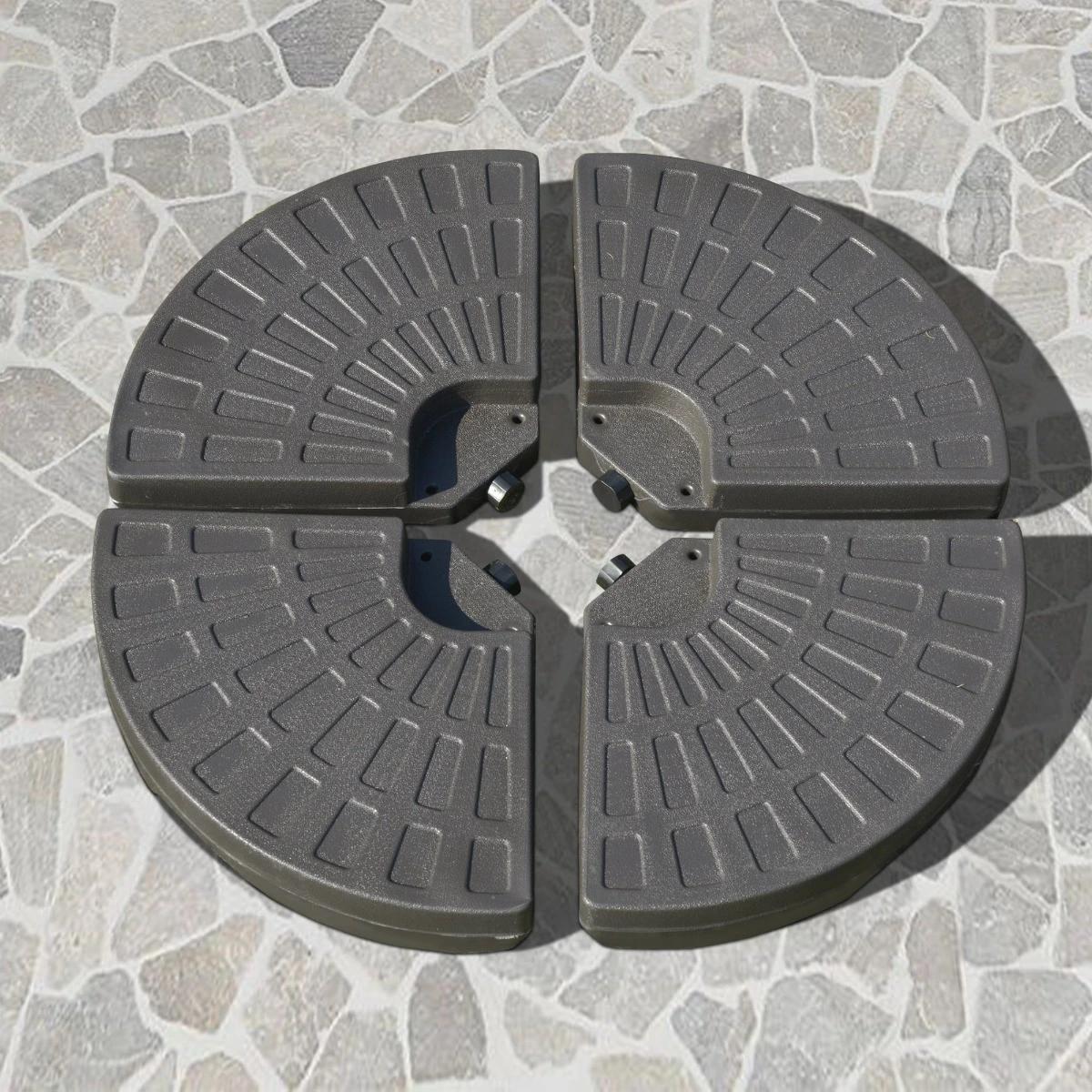 Base para chapéu de sol em 4 partes recarregável com areia ou água desmontável para jardim pátio ar livre 100x100x10,5cm marrom