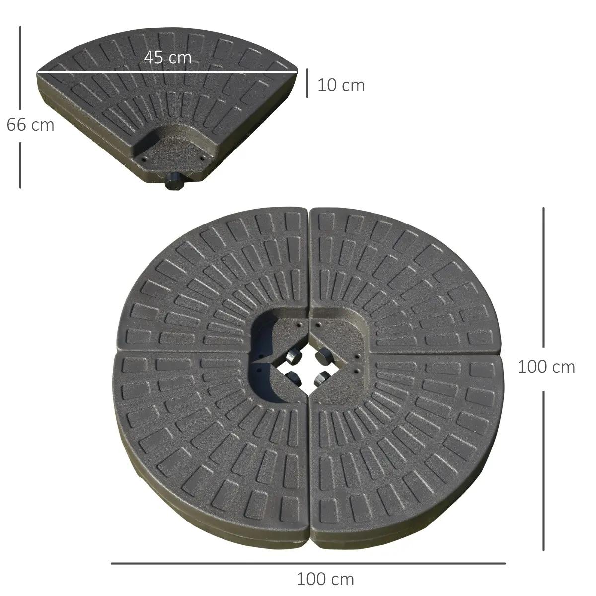 Base para chapéu de sol em 4 partes recarregável com areia ou água desmontável para jardim pátio ar livre 100x100x10,5cm marrom